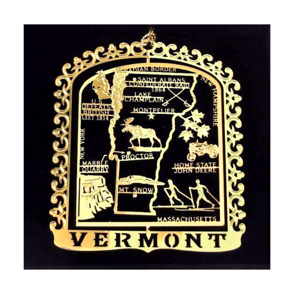 Nations Treasures Vermont State Landmarks Ornament, Brass